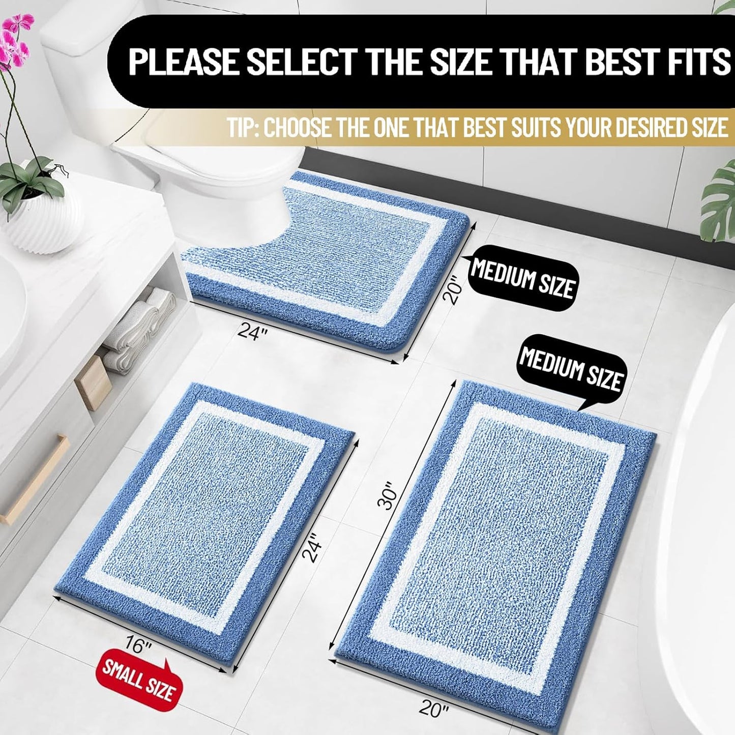 OLANLY Bathroom Rugs - Extra Soft Microfiber Bath Mat | Non-Slip, Quick Dry, Machine Washable - 24x16, Blue