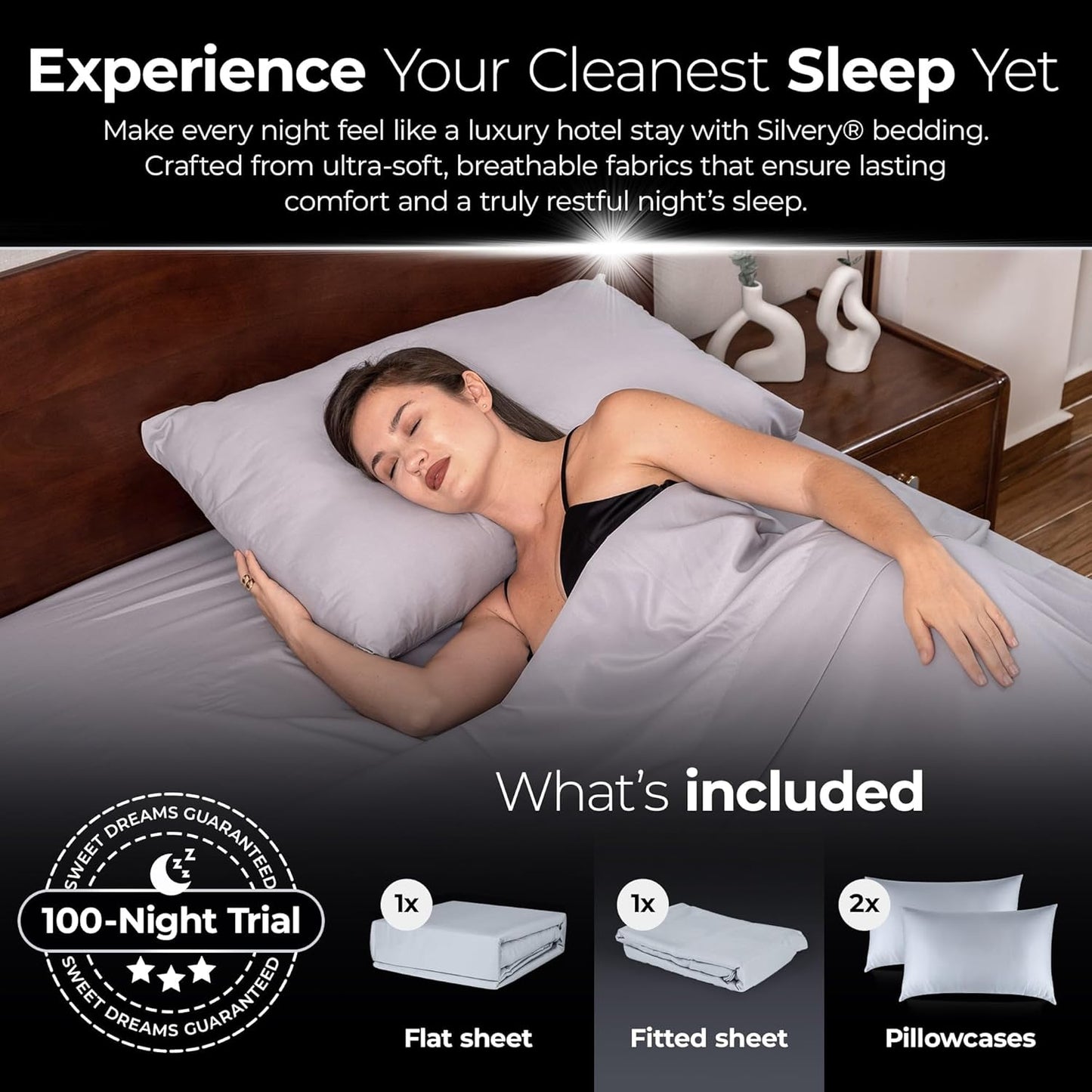 Silvery Silver Infused Bed Sheets Set - Ultra-Soft, Temperature-Regulating Fabric | Self-Cleaning Technology™ for Fresh Sleep