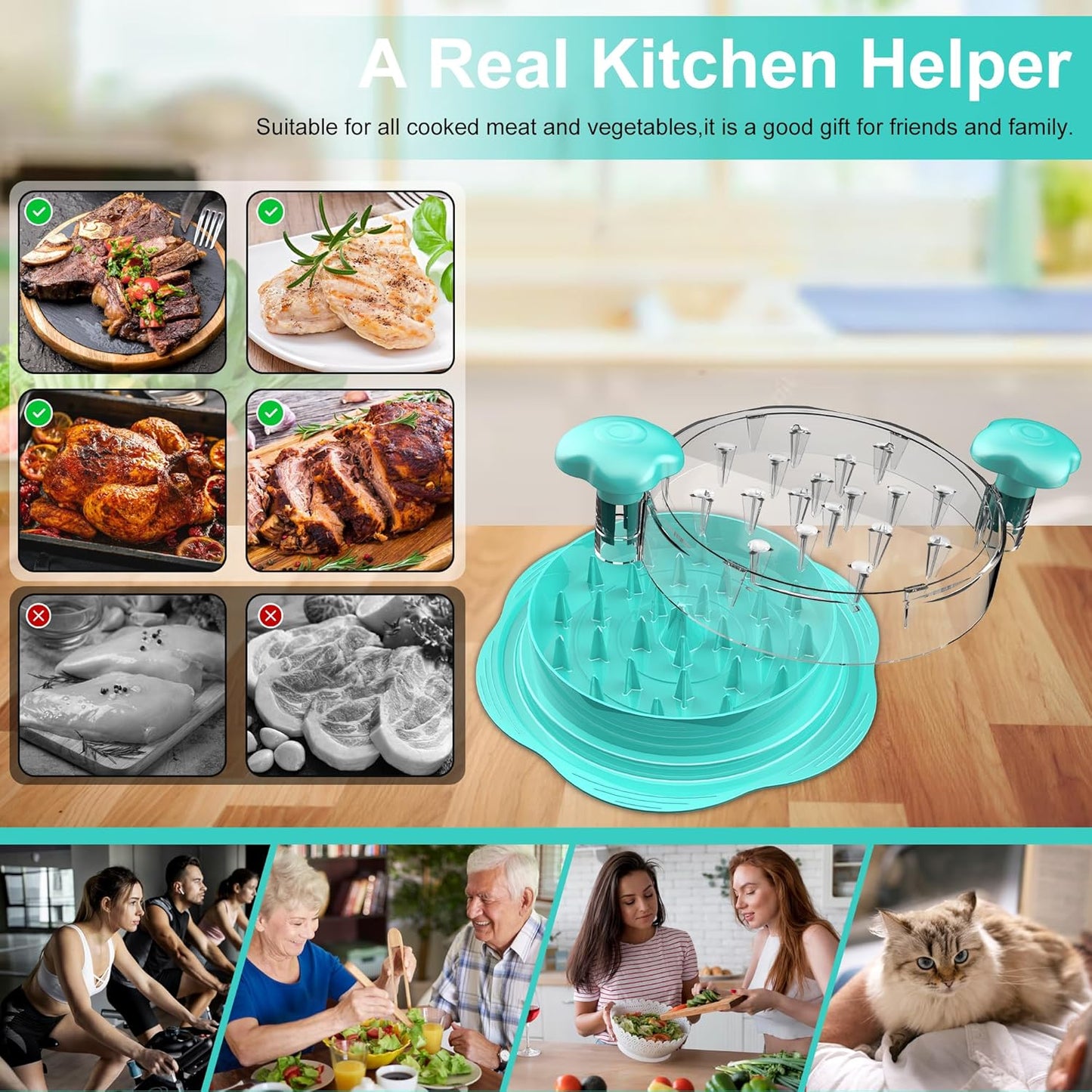 SURETIVIAN Chicken Shredder - Ergonomic Meat Shredder Tool with Brush & Fork | BPA-Free, Mint Green