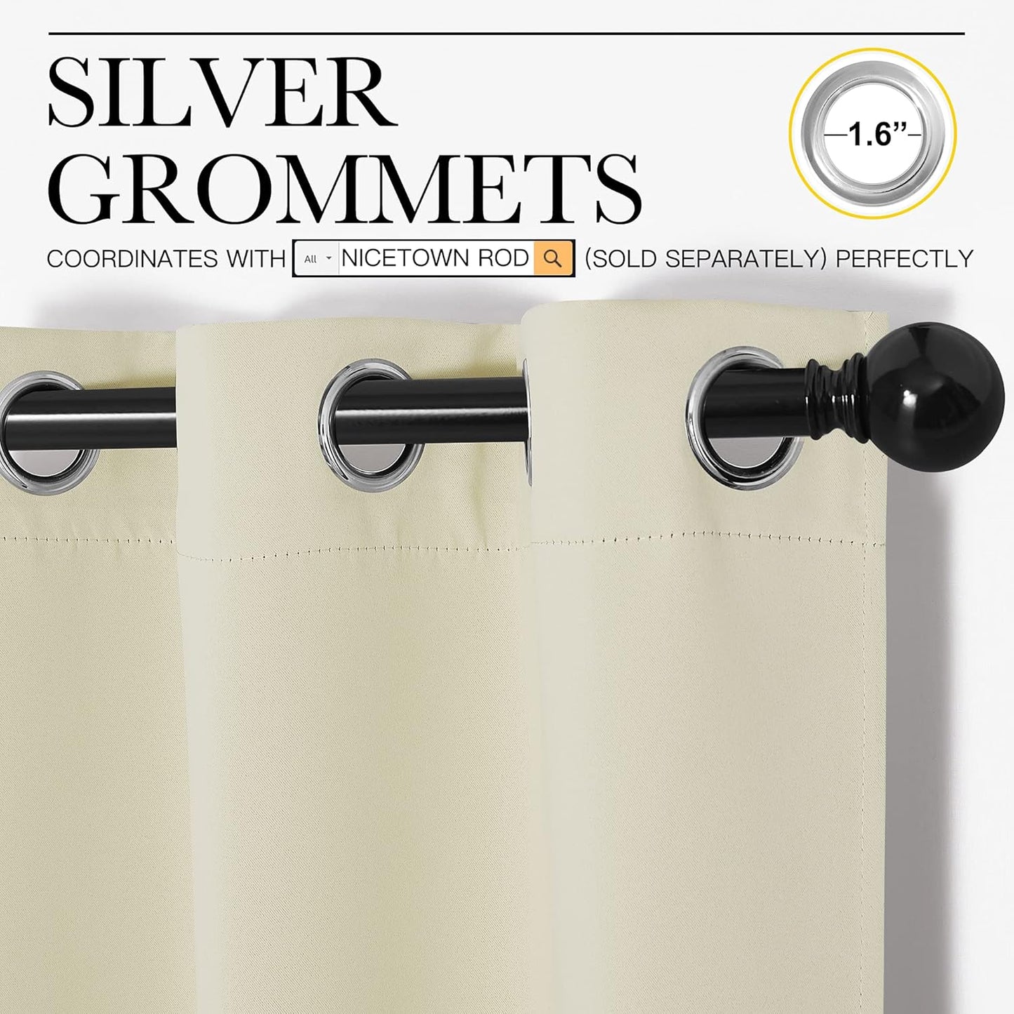 NICETOWN Room Darkening Curtain Panels - Thermal Insulated Grommet Drapes for Windows | Beige, 2 Panels, W34 x L45