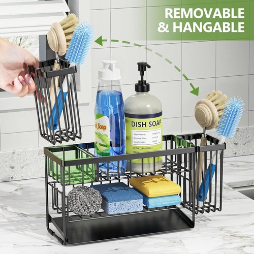 Cisily 2-Tier Kitchen Sink Caddy Organizer - Flexible Dish Brush & Sponge Holder | Stainless Steel Storage Solution