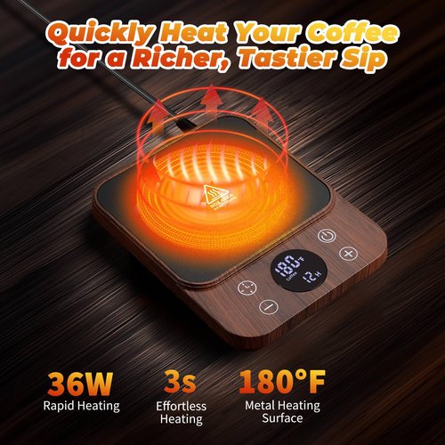Cup Warmer for Coffee - Fastest Heating & Highest Temperature, Coffee Mug Warmer for Desk Auto Shut Off, 1-12h Timer for Scheduled Start, Electric Beverage Warmer for Coffee (Woodgrain, NO Cup)