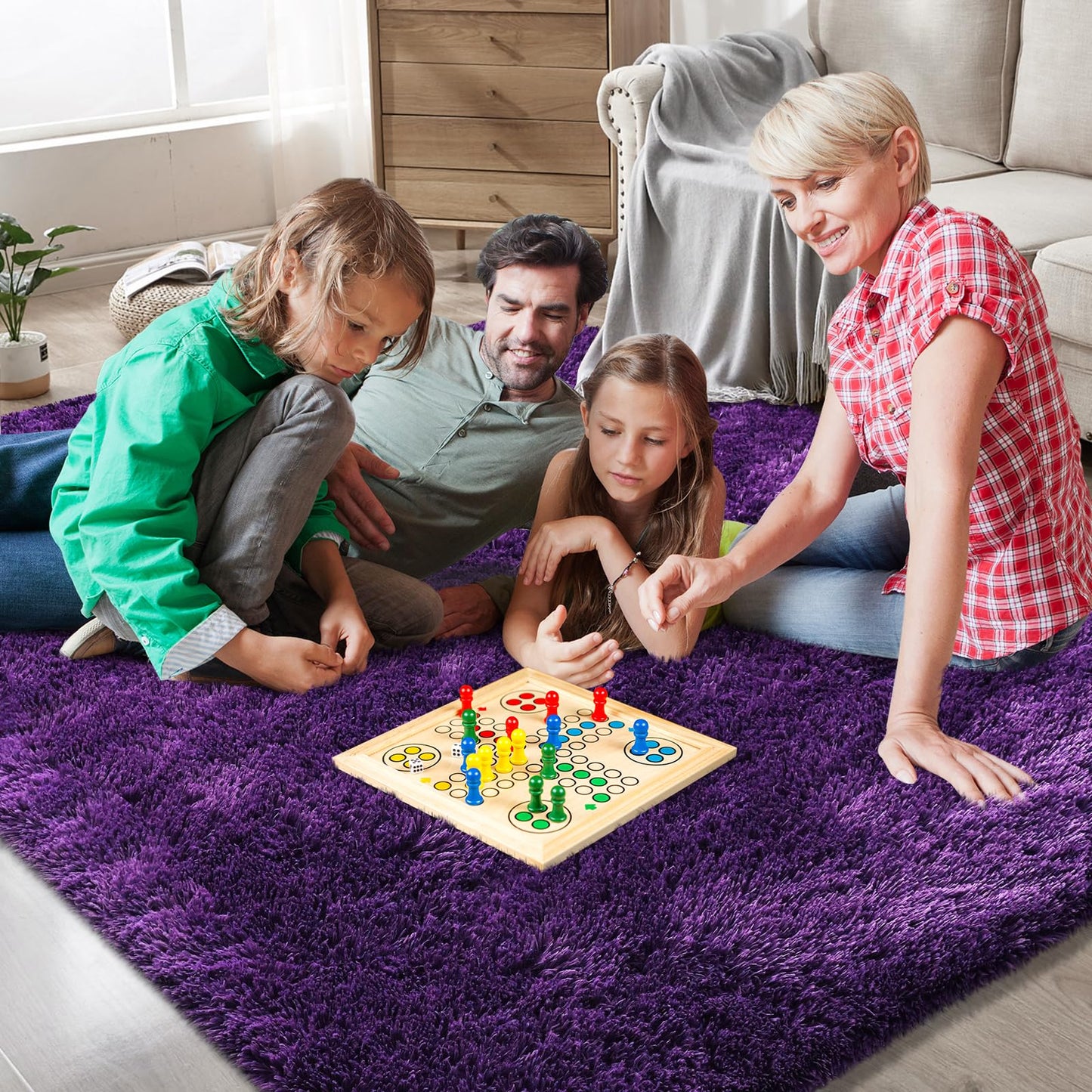 Shag Area Rugs for Bedroom Living Room,6X9 Ultra Soft Purple Fluffy Area Rugs for Dorm, Indoor Carpet Nursery Rugs for Kids Girl Room Home Decor, Purple