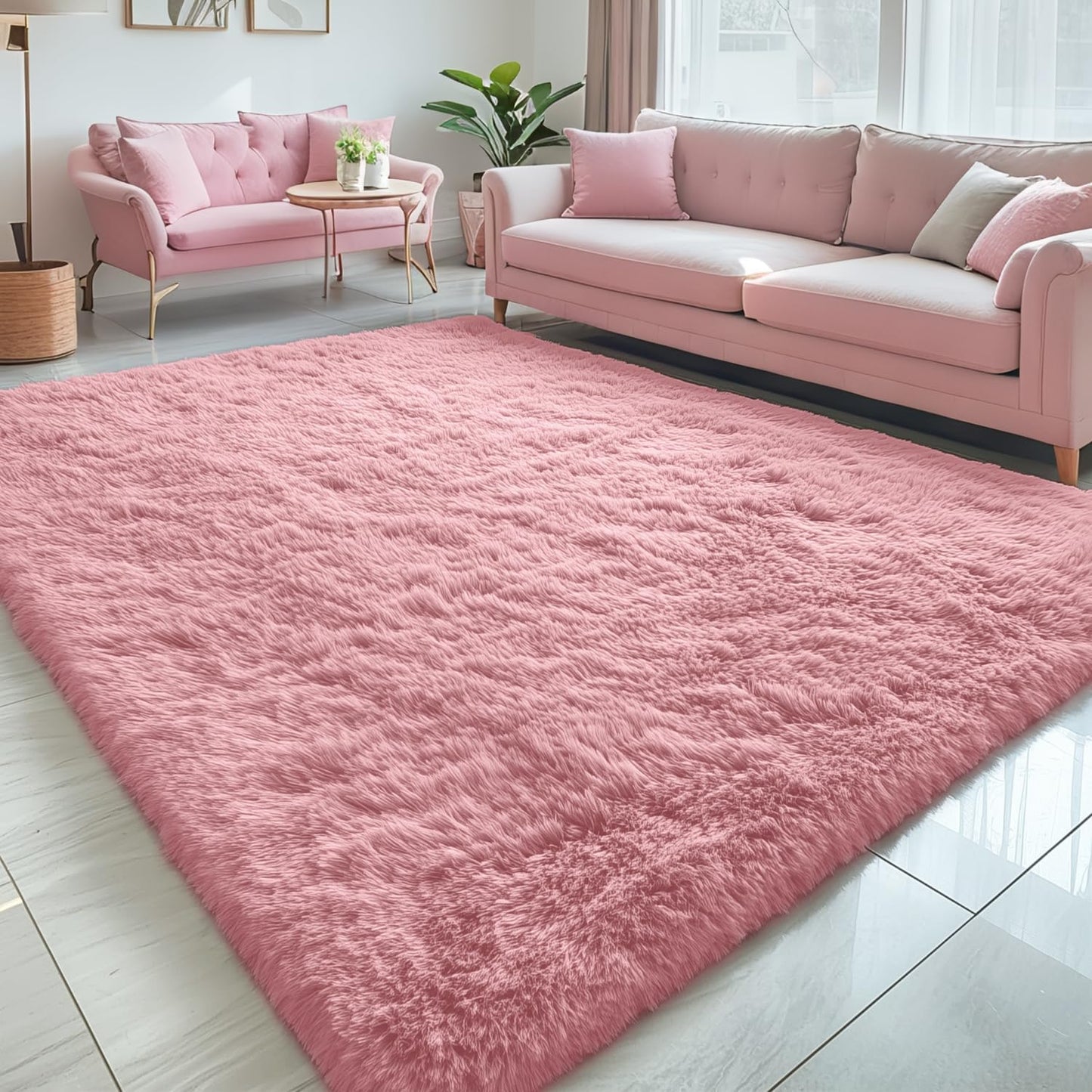 OLANLY 5x7 Soft Fluffy Shaggy Area Rug - Machine Washable Indoor Carpet for Living Room & Bedroom | Pale Pink