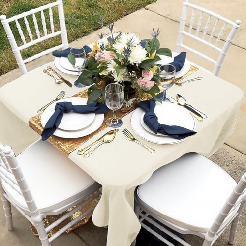 Fitable 6 Pack Square Tablecloths - 70 x 70 Inches - Stain Resistant and Reusable Table Clothes, Ivory Polyester Fabric Table Covers for Dining, Card Tables, Coffee Tables