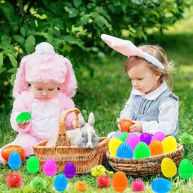 ZICZLI 24 Pack Easter Eggs Filled with LED Puffer Balls, Light Up Stress Relief Toys for Kids Boys Girls Teens Easter Hunt Filling Treats Basket Stuffers Easter Party Favors