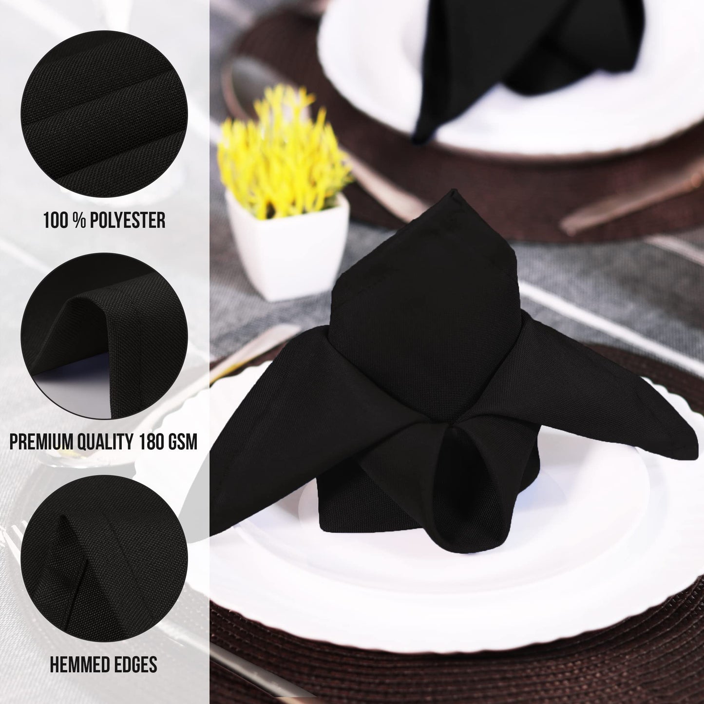 Utopia Home Black Cloth Napkins (12 Pack, 18x18 Inches), Ideal Dinner Napkins for Party, Wedding and Lunch/Dinner