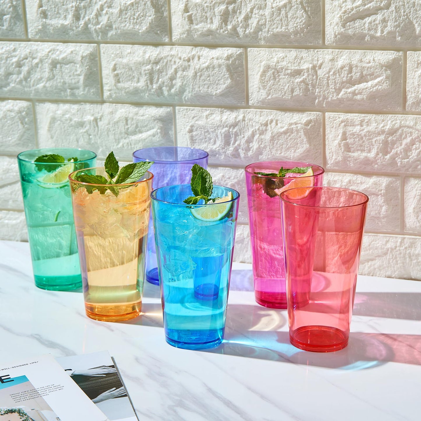 Khen Classic Plastic Reusable Drinking Glasses (Set of 6) Restaurant Cups Style 20 oz Acrylic Unbreakable Water Tumbler, Juice, Wine Cups | BPA-Free | Top-Rack Dishwasher Safe, Tritan Shatterproof