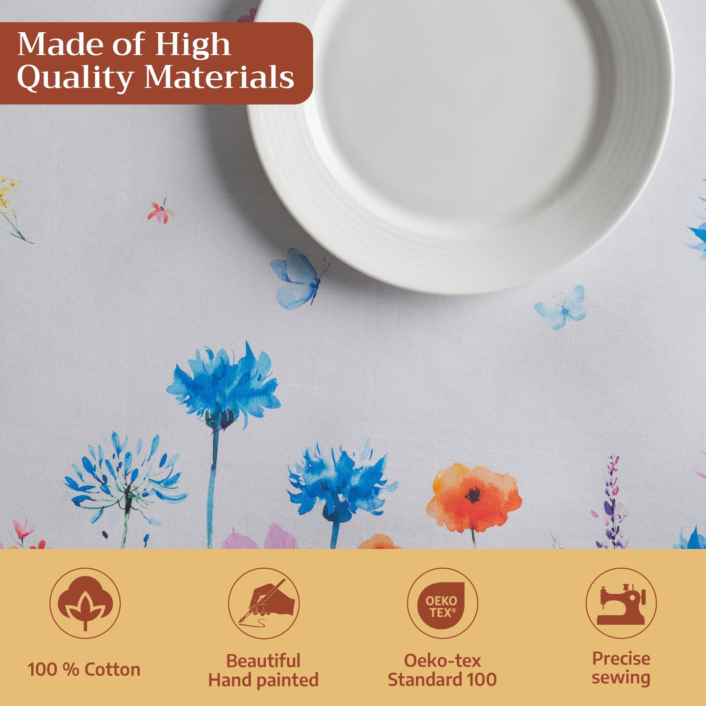 Maison d' Hermine Table Cloth Rectangle Table 100% Cotton 54 x 72 Inches Tablecloth Reusable Decorative for Dining Kitchen Room Farmhouse Home Gifts for Mothers day Spring Summer - Flower In The Field