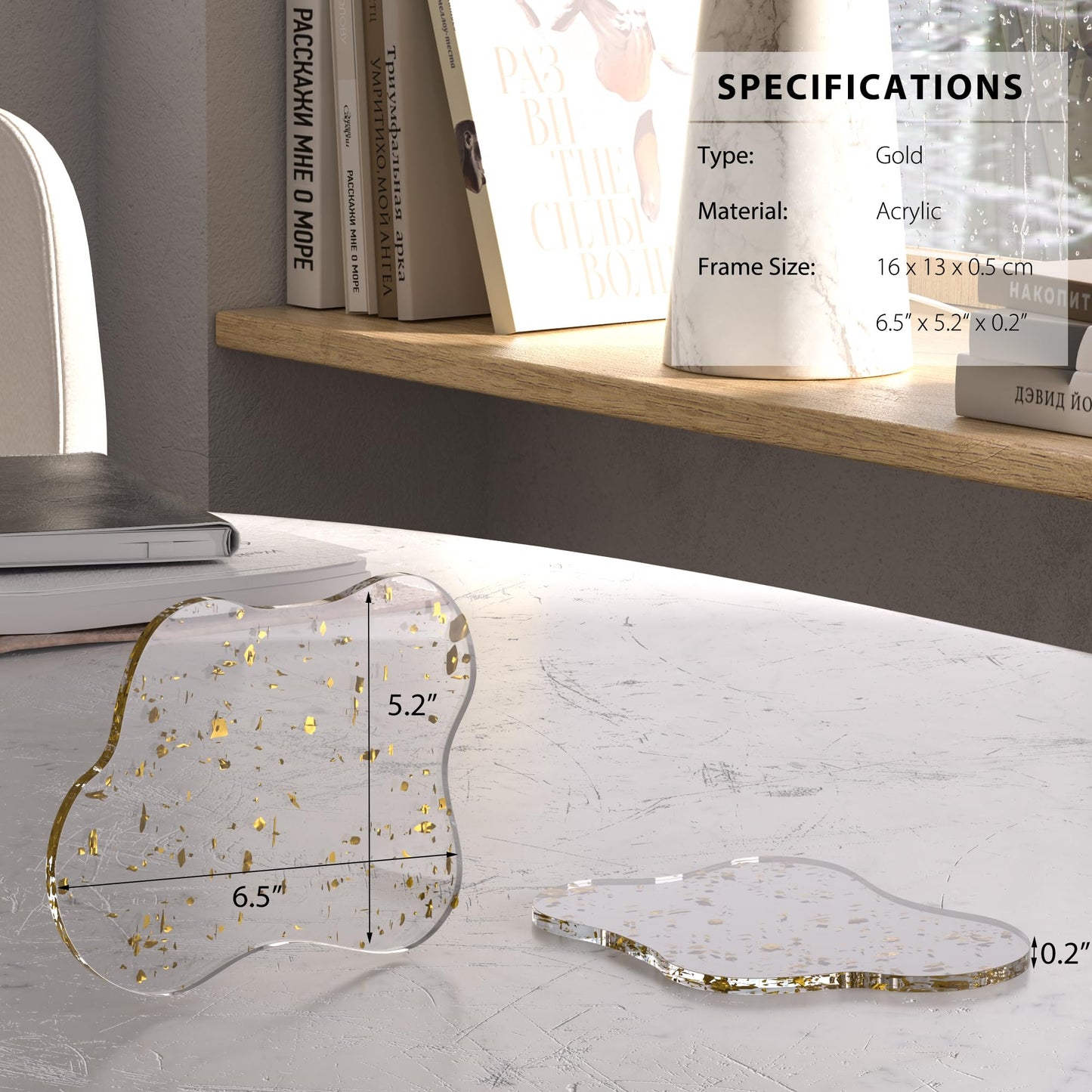 Leadiy Acrylic Coaster Decorative Plates, Irregular Bar Drink Coaster, Clear Cloud Shape Coffee Cup Coaster, Perfect for Tabletop Protection and Accessories Display.(Gold)