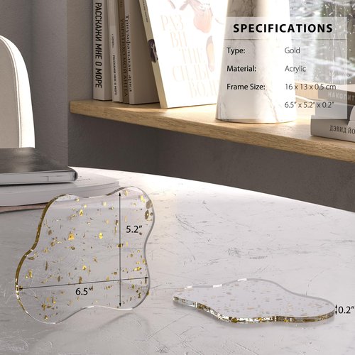 Acrylic 2Pcs/Set Coaster Decorative Plates,Gold Bar Drink Coaster, Clear Cloud Shape Coffee Cup Coaster, Perfect for Tabletop Protection and Accessories Display.(Gold)