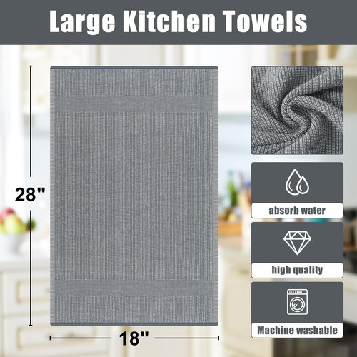 Homaxy Premium Kitchen Towels(18”x 28”, 6 Pack), Large Cotton Kitchen Hand Towels, Flat and Terry Dish Towels, 380 GSM Highly Absorbent Tea Towel Set with Hanging Loop, Grey