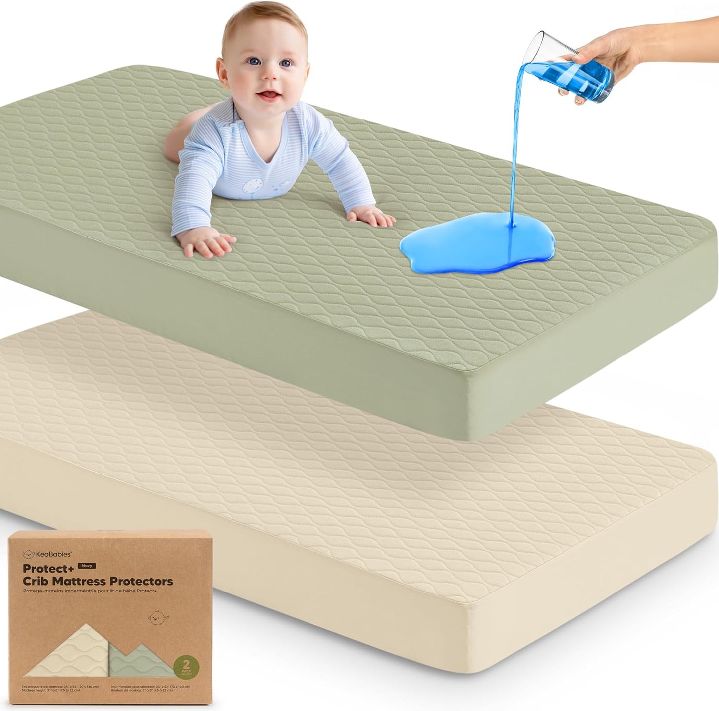 Skiennix Waterproof Crib Mattress Protector Cover - Soft Quilted Cotton Pad, 52" x 28", Machine Washable, 2-Pack