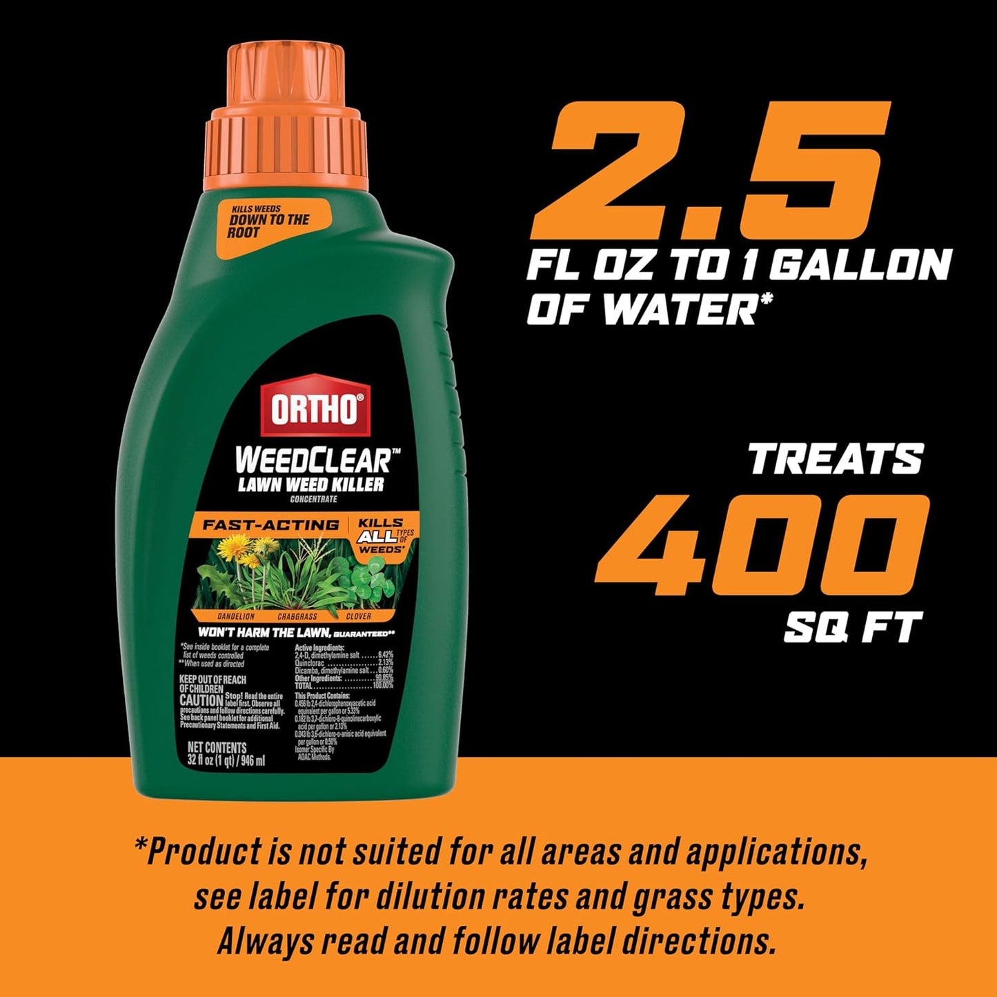 Ortho WeedClear Lawn Weed Killer Concentrate - Effective Crabgrass, Dandelion & Clover Control | 32 fl. oz.