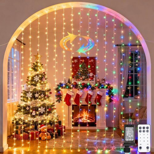 JMEXSUSS 300LED Curtain Lights - Dual Color Changing with Remote | 9.8x9.8ft Connectable Christmas Decor