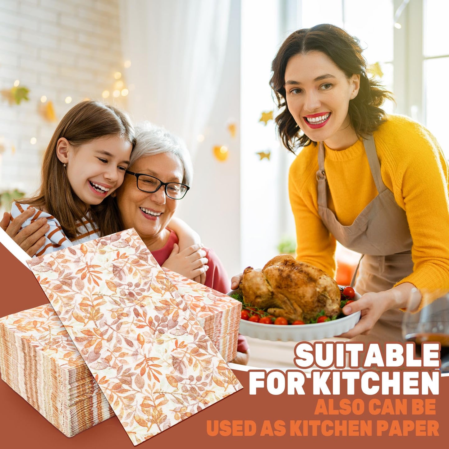 Whaline 80Pcs Fall Leaves Guest Napkins Orange Autumn Leaves Disposable Dinner Hand Towel Paper Napkins for Bathroom Thanksgiving Party Table Supplies