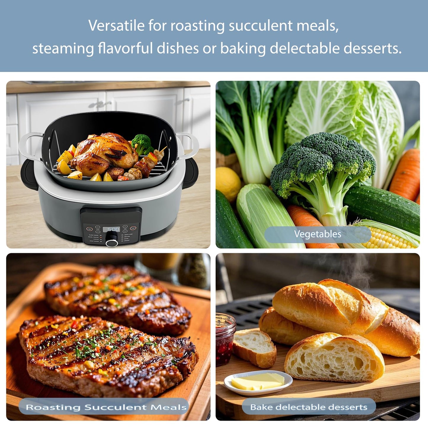 Fondpen Roast and Steamer Rack Compatible with Ninja Foodi Possible Cooker Pro 8.5 Quart MC1000, MC1001, MC1010 Slow Cooker Crock, Stainless Steel Crock Pot Accessories with Silicone Protected Feet Handles