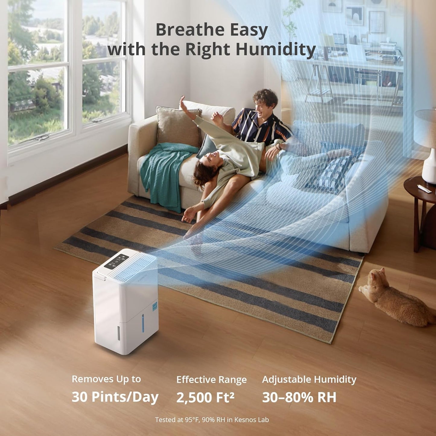 Kesnos Dehumidifier - Energy Star 2025 for Home & Basement | Ultra Quiet 36 dB, 0.39-Gallon Tank, 4 Modes