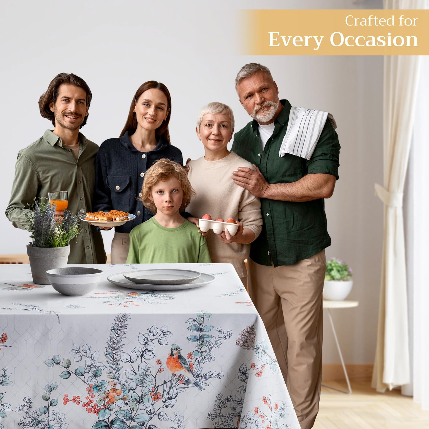 Maison d' Hermine Table Cloth Rectangle Table 100% Cotton 60 x 108 Inches Fall Tablecloth Reusable Everyday Use for Thanksgiving Christmas Decorations Dining Farmhouse Party (Whitish Shabby Chique)