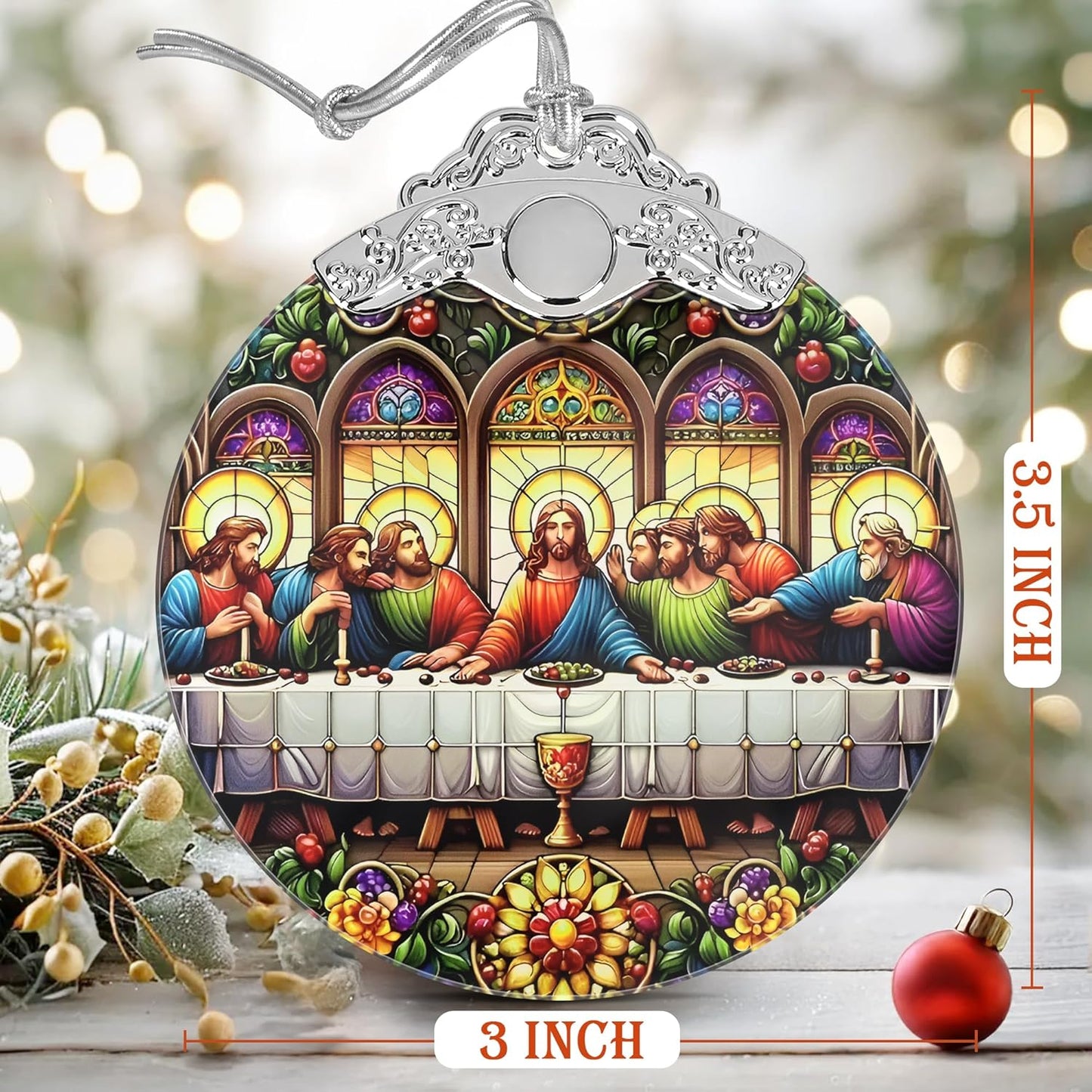 Last Supper Christmas Ornaments - 3" Stained Glass Decor | Perfect Holiday Gift for Religious Believers