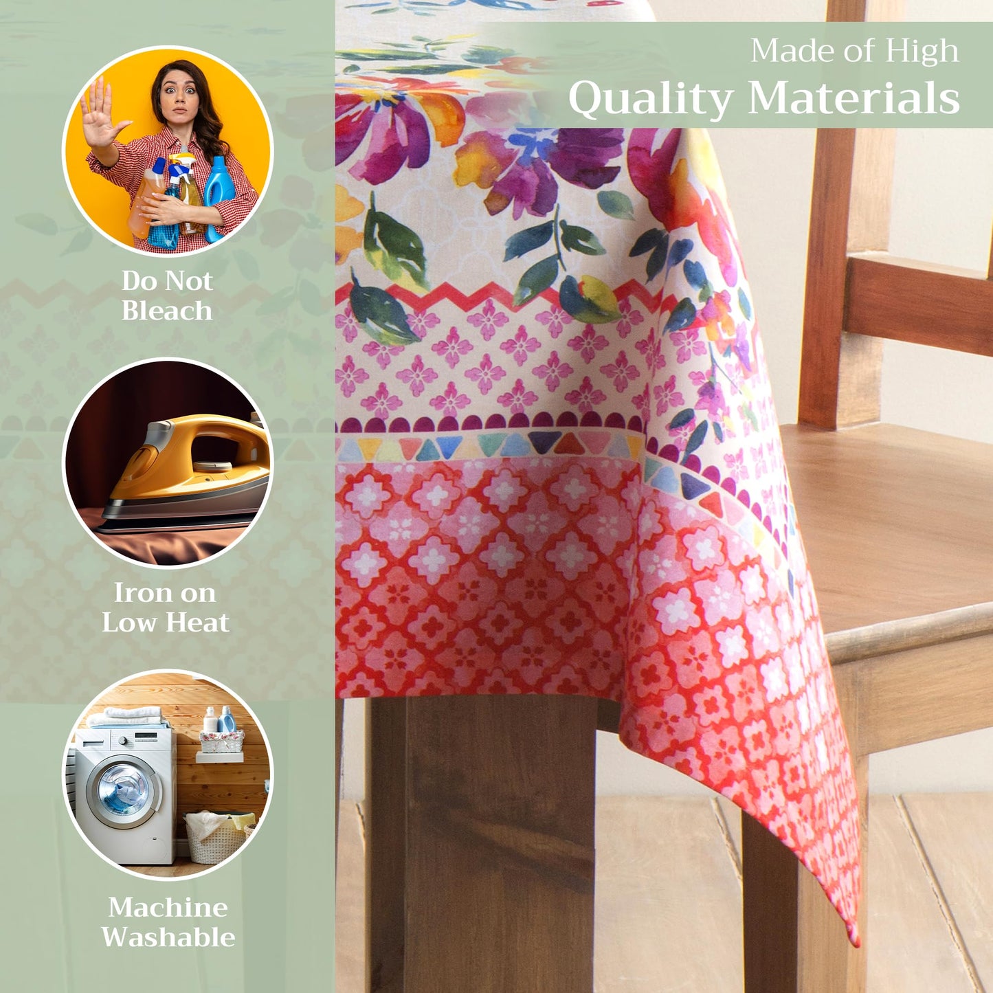 Maison d' Hermine Table Cloth Square Table 100% Cotton 54 x 54 Inches Tablecloth Reusable Decorative for Dining Kitchen Room Farmhouse Home Gifts for Mothers Day Spring Summer - Rose Garden