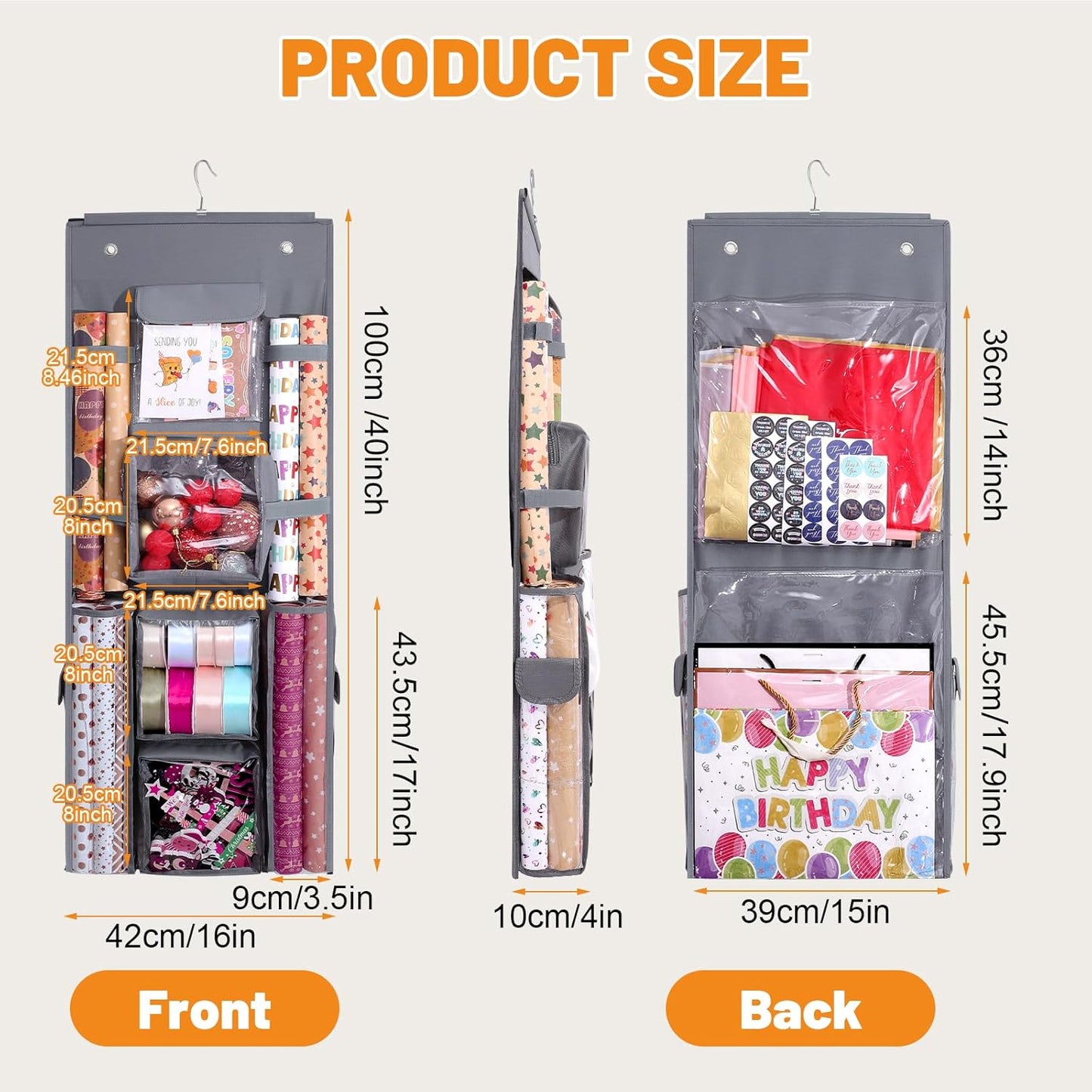 Regine Switzerland Gift Wrapping Paper Storage - Double-Sided Organizer, 40x16 Inch Heavy-Duty Oxford Bag