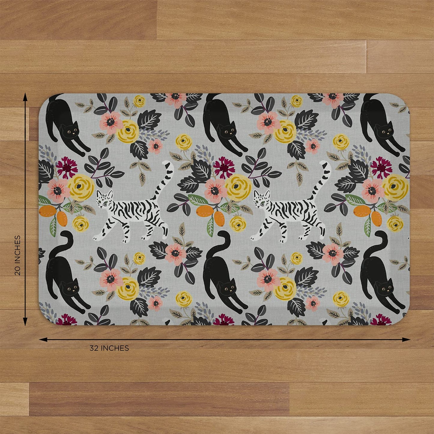GelPro Designer Comfort Anti-Fatigue Kitchen Floor Mat, 20 x 32, Funky Feline Grey Tabby