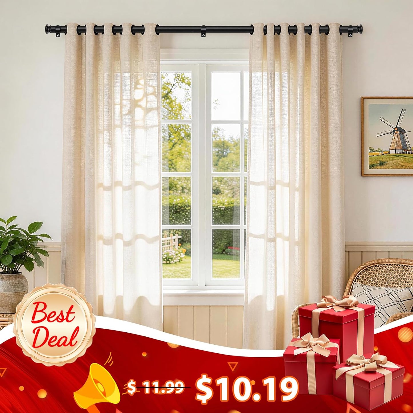 TONIAL Curtain Rod - Telescoping Drapery Rod for Windows 32 to 58 Inches - Elegant Black Finish