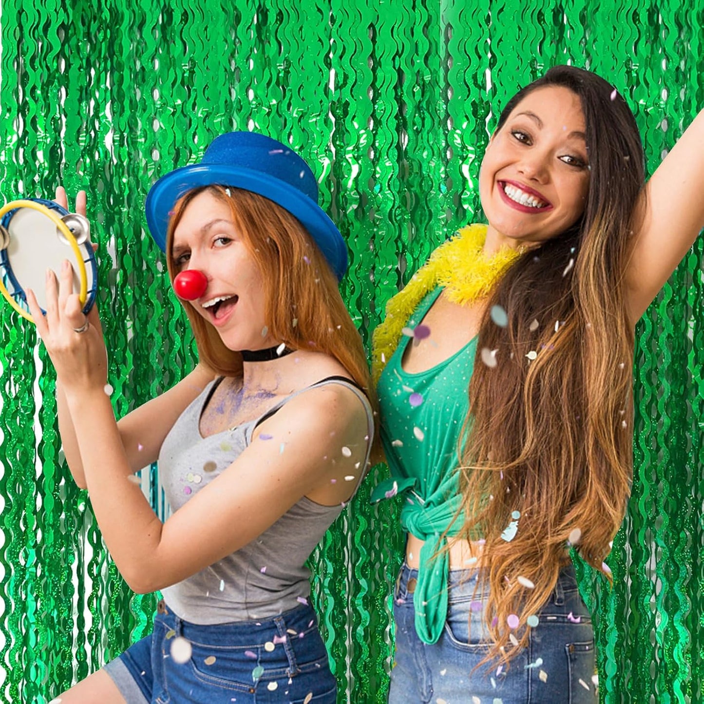Skiennix Tinsel Foil Fringe Curtains - Metallic Wavy Backdrop for Party Decorations | Photo Booth Props
