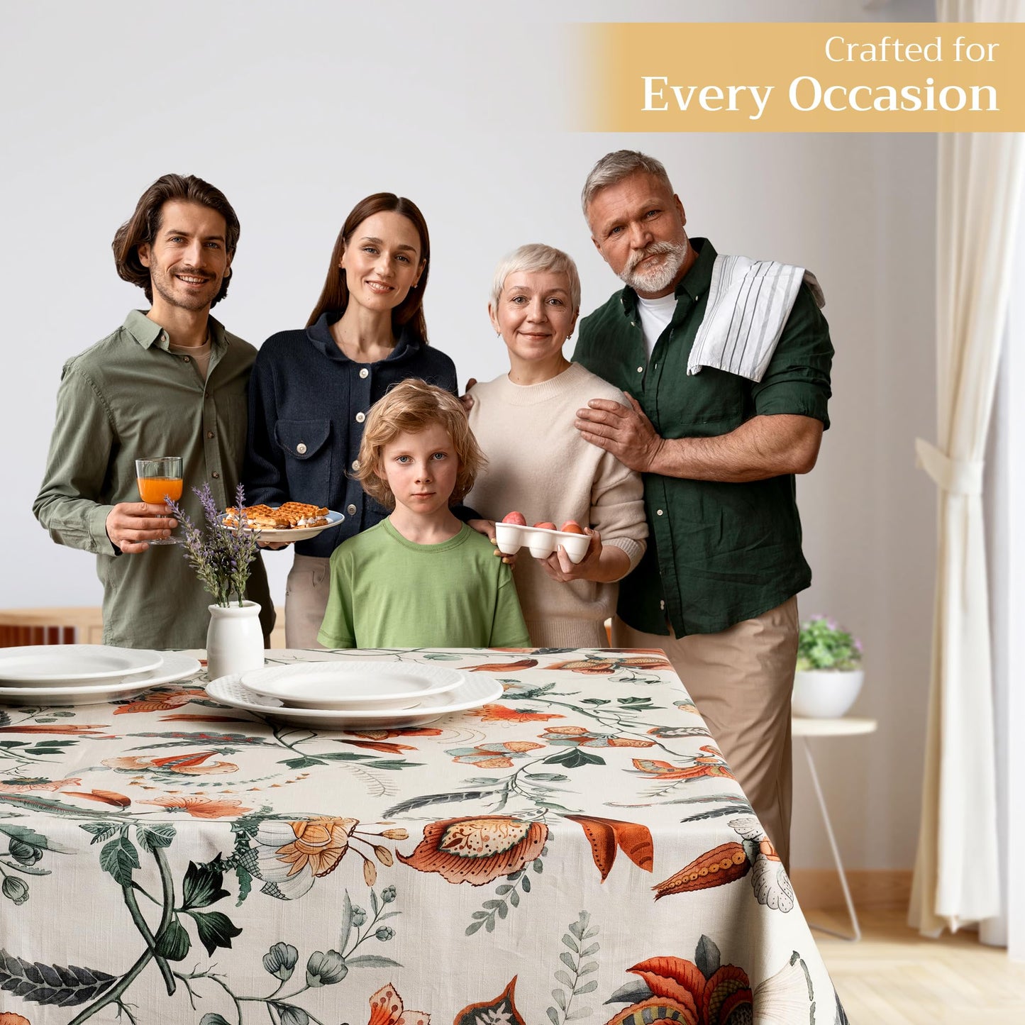 Maison d' Hermine Table Cloth Rectangle Table 100% Cotton 70 x 140 Inches Fall Tablecloth Reusable Everyday Use for Thanksgiving Christmas Decorations Dining Farmhouse Party (Dalida)