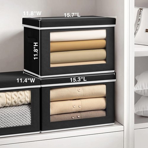 Homsorout Large Storage Bins - Collapsible Fabric Cubes with Lids for Clothes | 15.7 Inch, Black, 6 Pack
