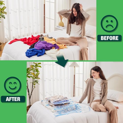 HIBAG Vacuum Storage Bags - Jumbo 10 Pack with Electric Pump for Clothes, Pillows & Bedding