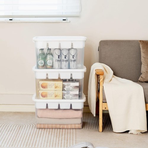 Citylife 32 QT Stackable Storage Bins - Tool Box Organizer with Lid & Removable Tray for Beads, Sewing