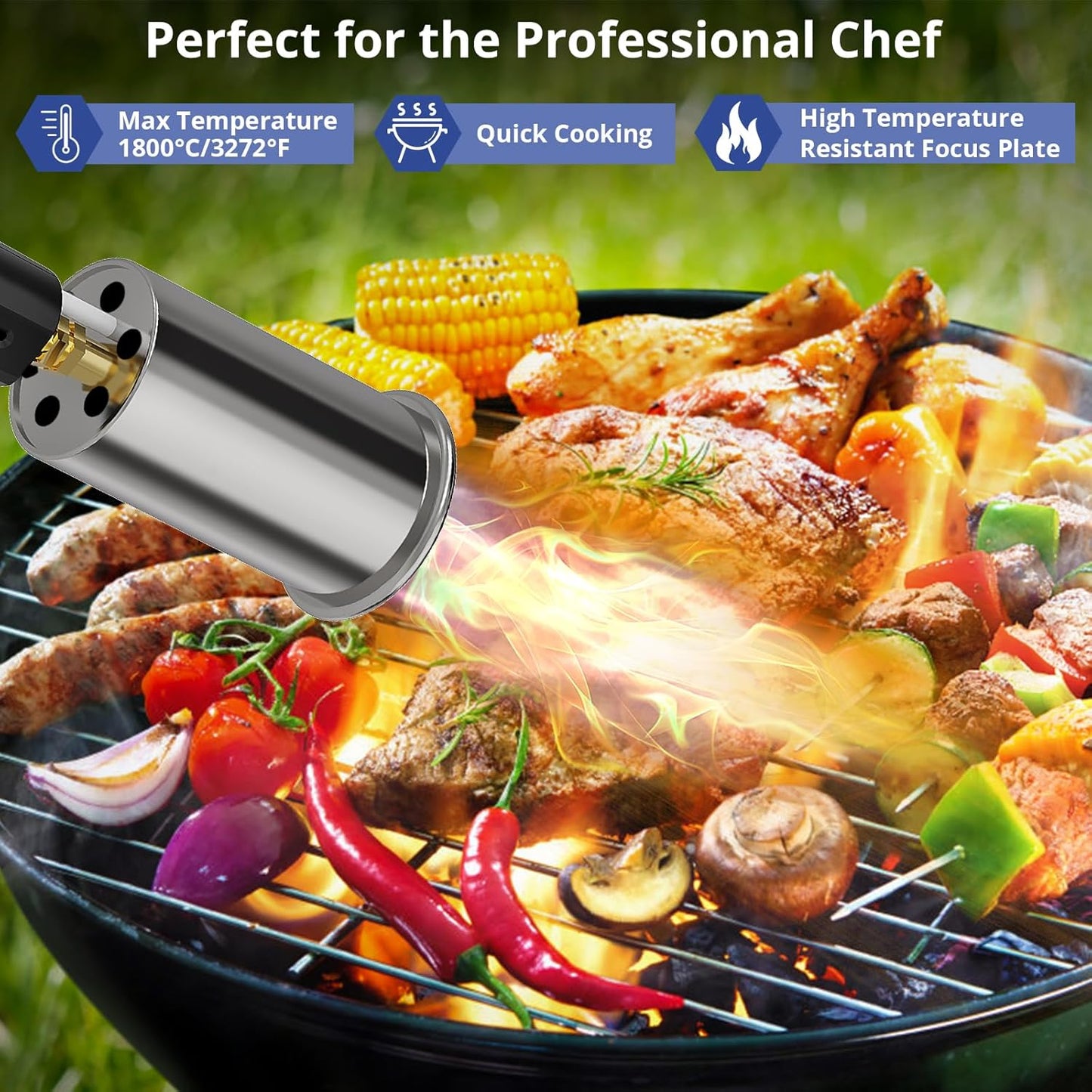 Sondiko Powerful Propane Torch - Adjustable Cooking & Searing Tool for BBQ, Campfire | Black & Grey