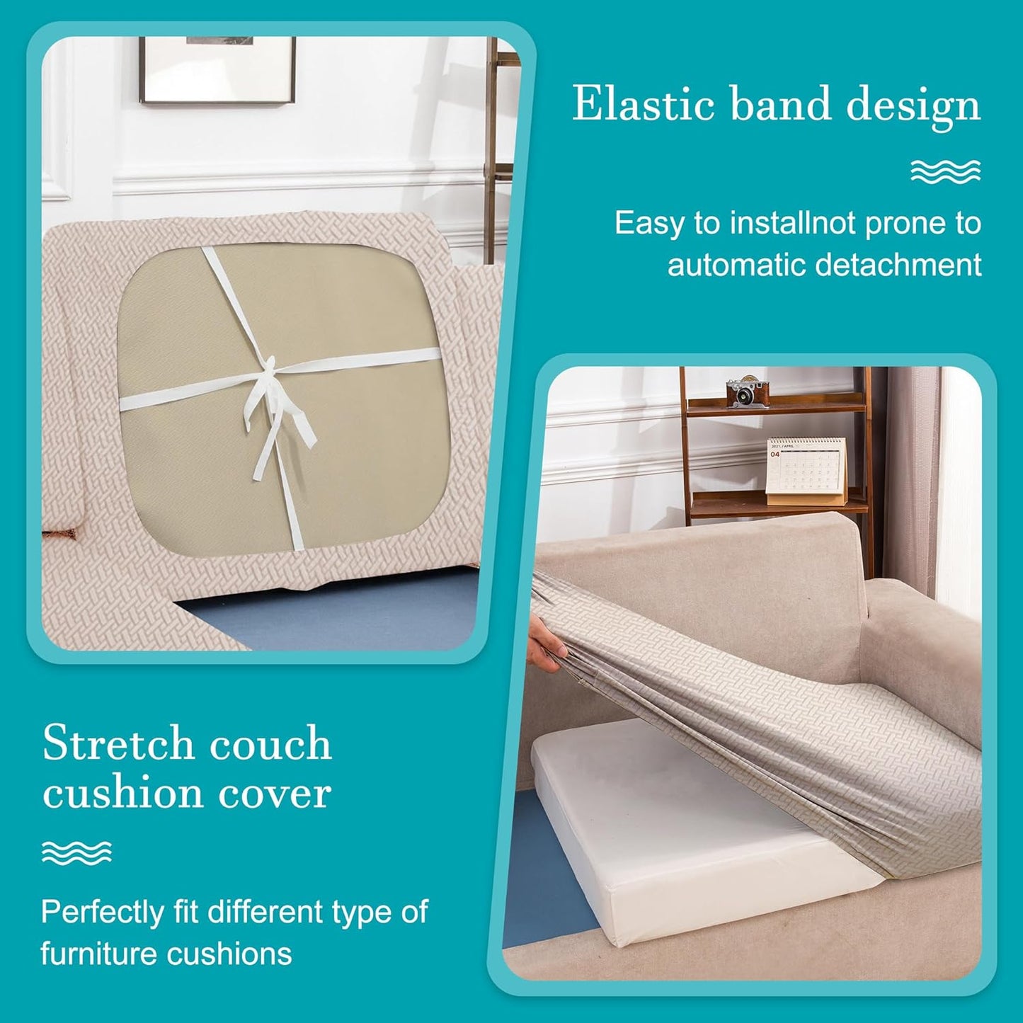 Skiennix 14-Piece Stretch Patio Cushion Covers - Washable & Reusable Outdoor Sofa Slipcovers | Beige