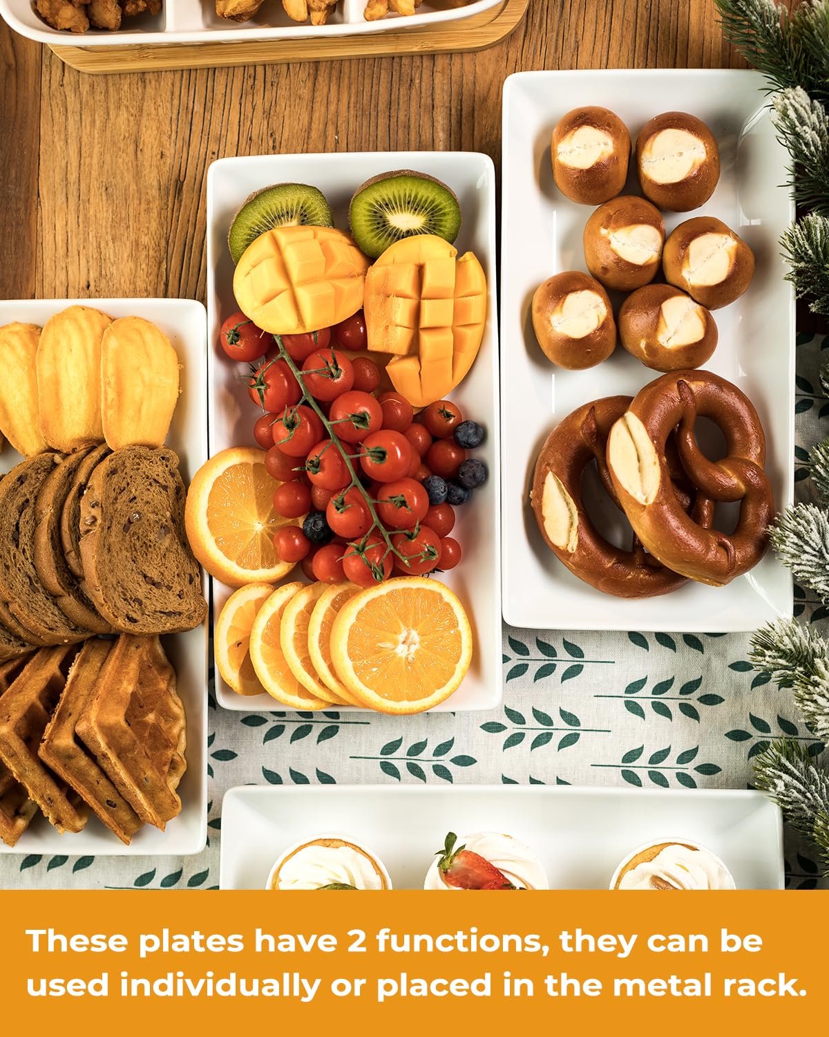 LAUCHUH 3 Tier Serving Tray for Party, Porcelain Tiered Serving Tray Stand Collapsible Sturdier Metal Rack Fruit Tray with 2 Cross Bars for Father's Day Dessert Party Display Set, 12 Inch, Bronze