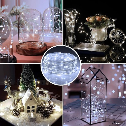20 Pack Fairy Lights Battery Operated 7ft 20 LED Mini String Lights Twinkle Lights Silver Wire Firefly Starry Lights for Mason Jars Wedding Party Christmas Centerpiece Table Decorations, Cool White