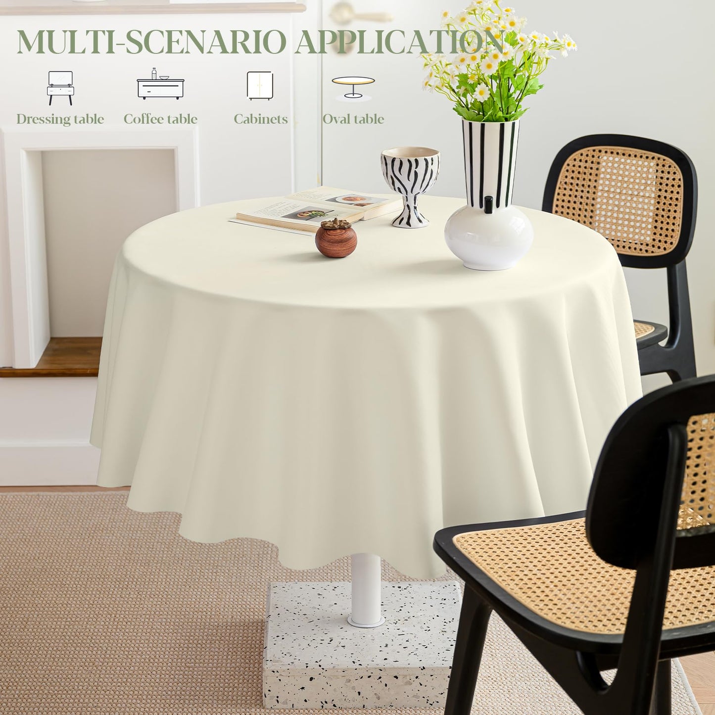 BYDOLL Table Cloth Round 48 Inch Tablecloth Fits Max38 Inch Diameter Top,Beige Washable Outdoor Winkle and Stain Resistant Spillproof Polyester Tablecloths for Round Tables Party Cover