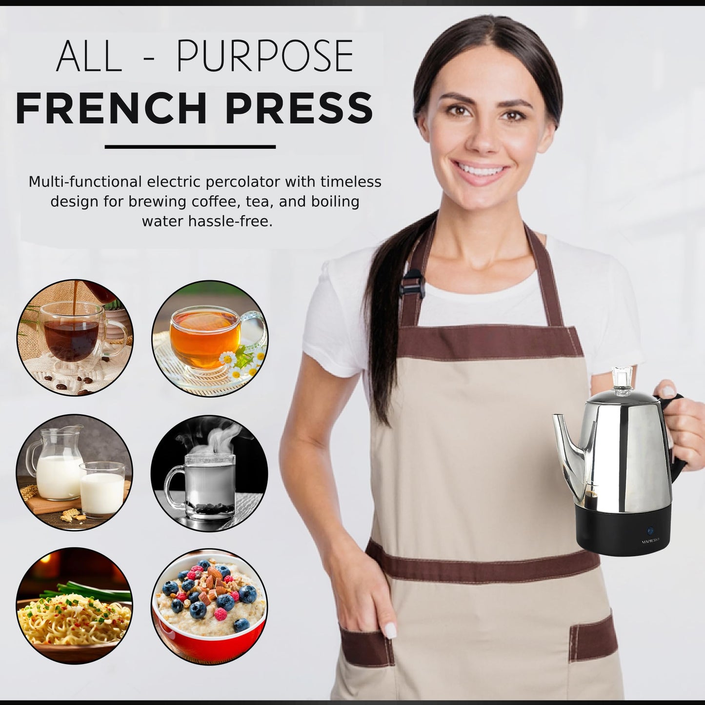 Mixpresso 10 Cup Percolator Coffee Pot Electric, Stainless Steel Coffee Percolator Electric With Keep Warm Function, Classic Perculator Pot With Removable Basket for Home or Office