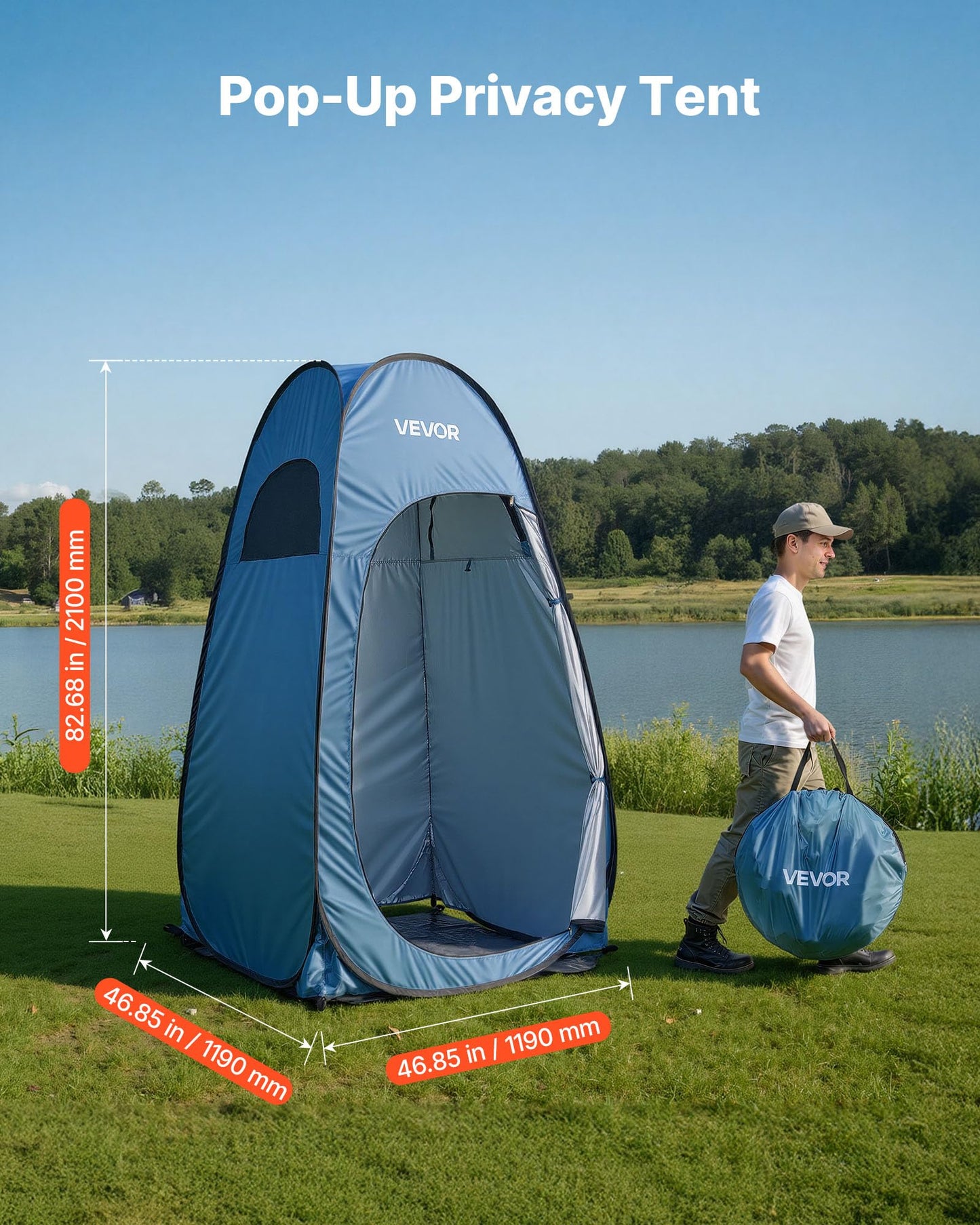 VEVOR Pop up Privacy Tent, Instant Portable Privacy Tent Changing Room with Ground Stakes, Ropes, and Carry Bag, 190T Polyester with Silver Coating, Quick Setup, for Camping, Beach, Fishing, Blue