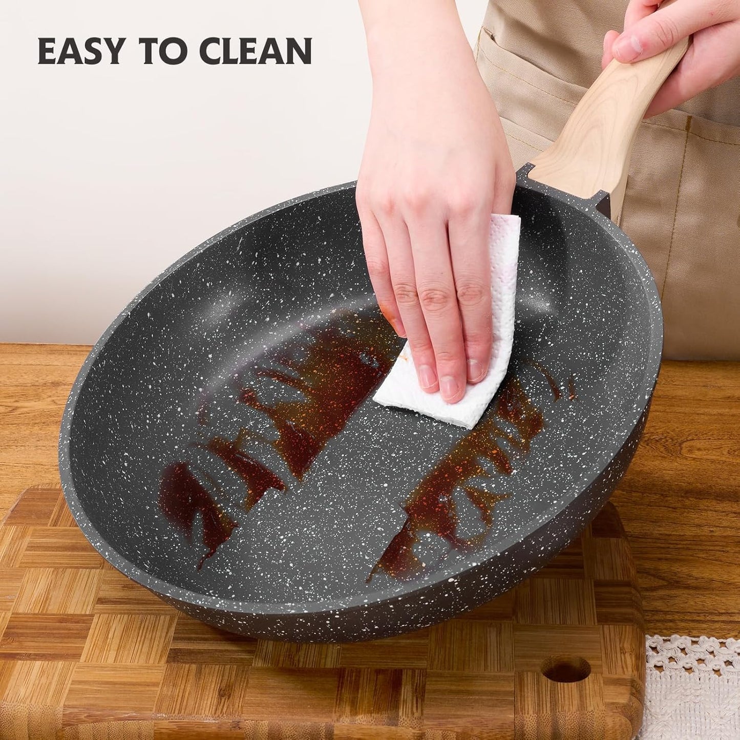 Roomena Nonstick Frying Pan - 8 Inch Granite Skillet with Heat-Resistant Handle | PFOA Free & Induction Compatible