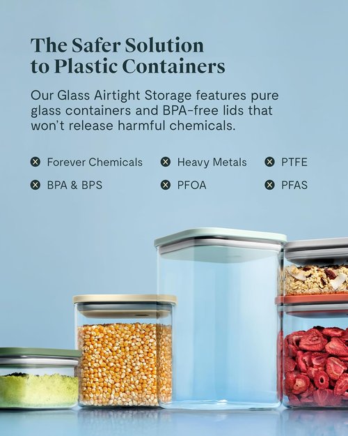 Caraway 1Qt Glass Airtight Food Storage Container - Non-Toxic, BPA-Free, Stackable Kitchen Storage - Cream