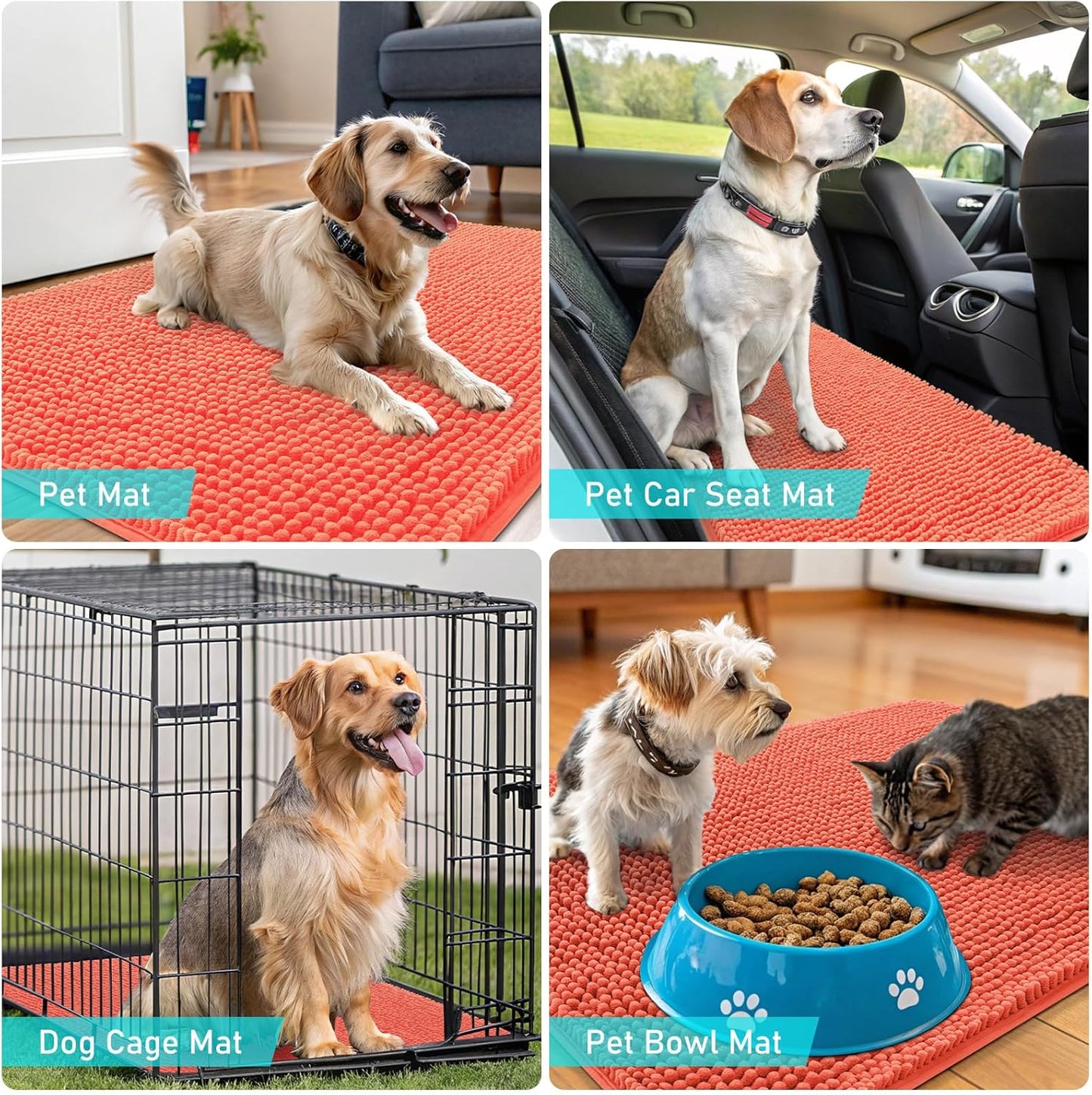 OLANLY Dog Door Mat - Absorbent Non-Slip Chenille Mat for Muddy Paws | 54x24 Coral, Quick Dry & Washable