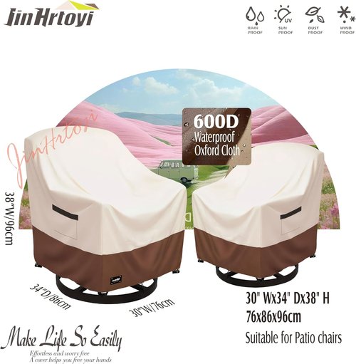 JinHrtoyi Outdoor Chair Covers - 100% Waterproof Heavy Duty Protection | 30"Wx34"Dx38"H, Beige & Brown