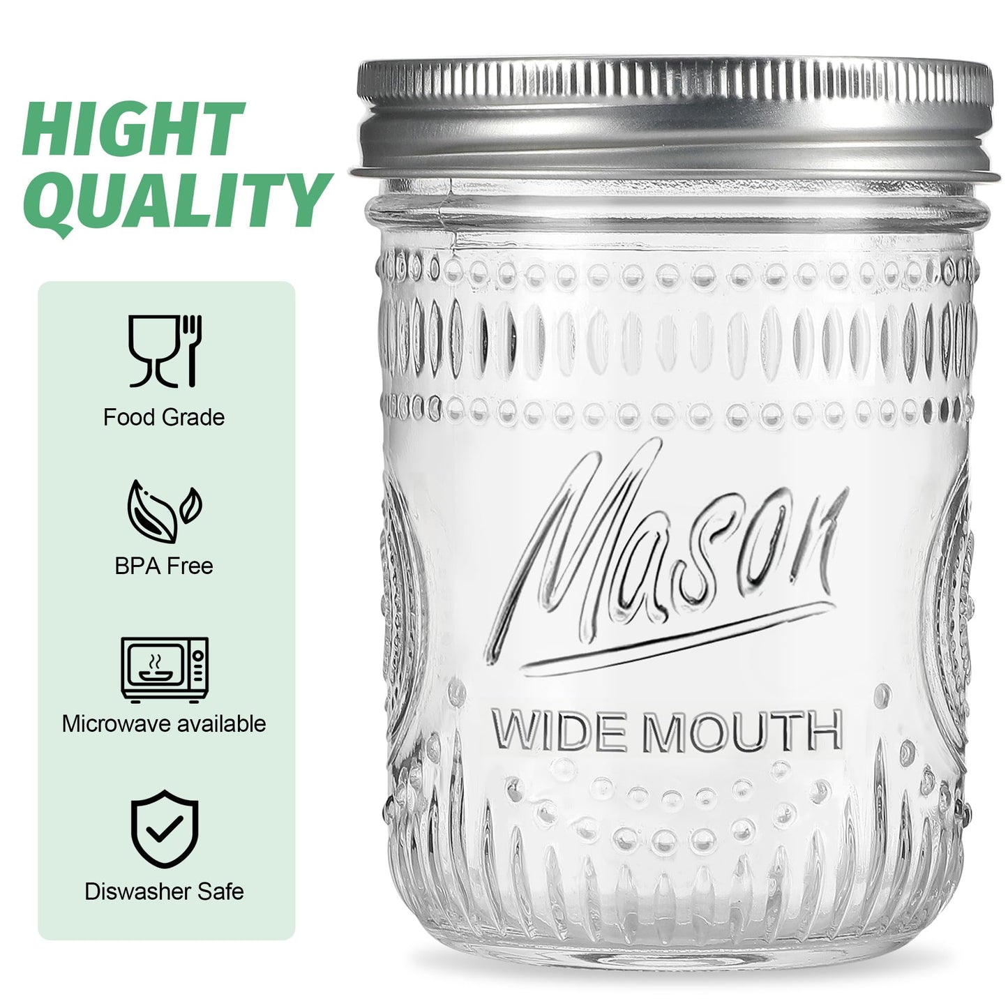 Mason Jars 16oz 12Pack - Canning Jars with Airtight & Leakproof Seal, Versatile Wide Mouth - Wide Mouth Mason Jars Perfect for Canning, Storing, Meal Prep - Ideal for Home Cooks & Crafters