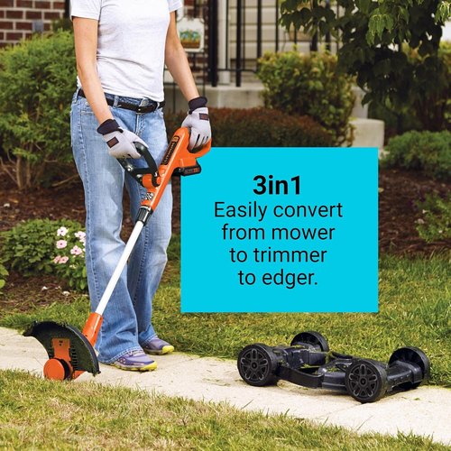 BLACK+DECKER 3-in-1 Cordless Lawn Mower Combo - Includes (2) Batteries & Charger, Adjustable Length & Height, 12-Inch Trimmer