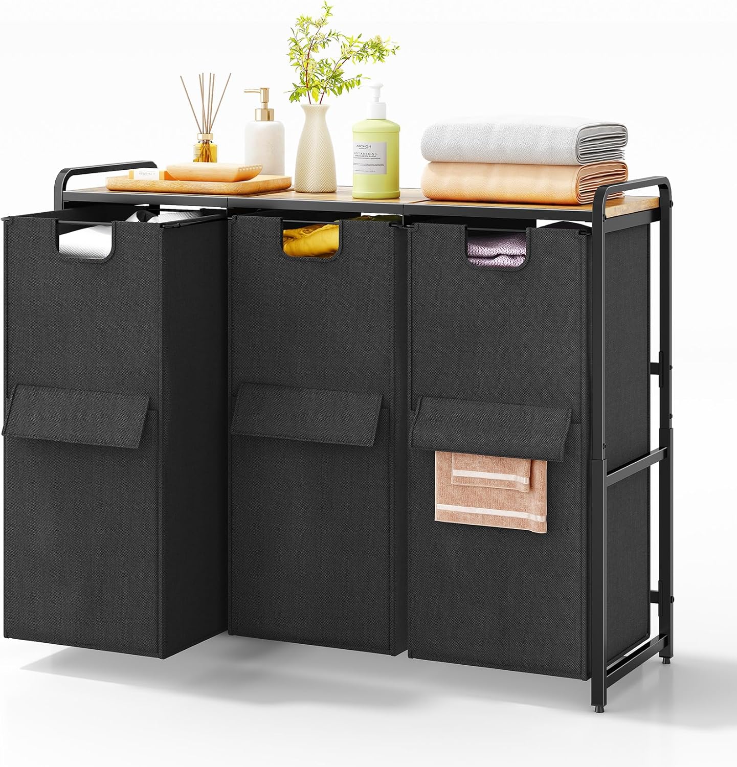 Kitstorack Laundry Hamper - 3-Section 51 Gallon Organizer for Efficient Laundry Room Storage