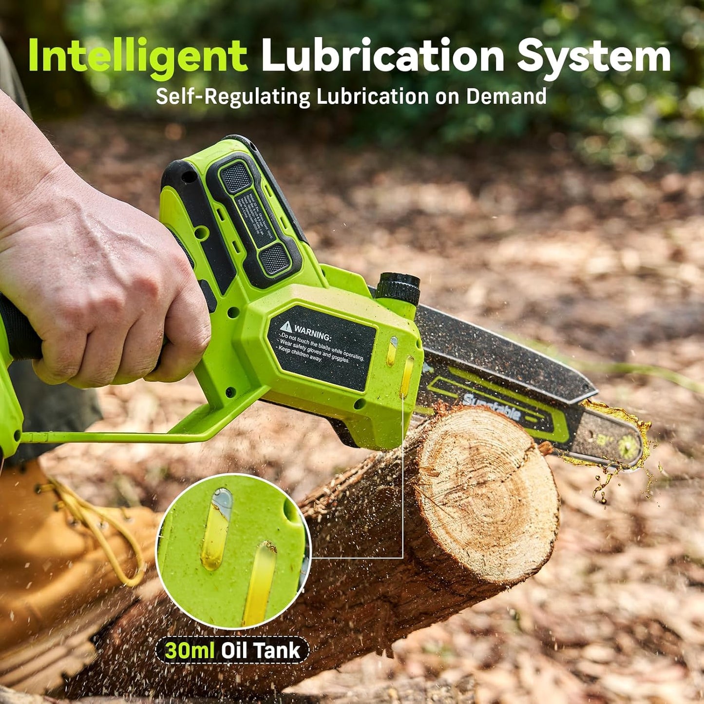 Skiennix Electric Pole Saw - Cordless Mini Chainsaw with 16Ft Reach & Auto Oiling | 8" & 6" Blades, 2x4.0Ah Battery