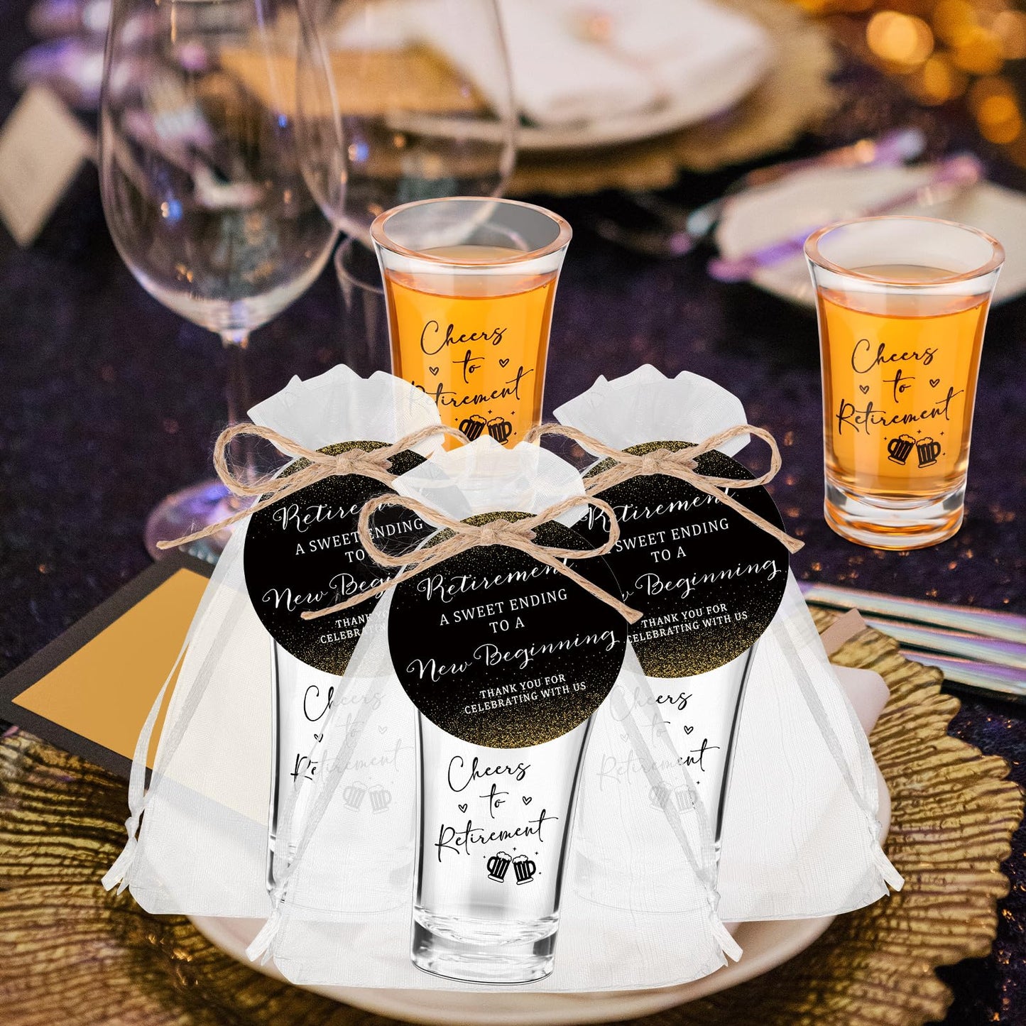 Havawish 50 Sets Retirement Party Favors for Guests 1.2 oz Cheers to Retirement Shot Glasses Acrylic Clear Shot Cups with Thank You Tags Organza Bag Retirement Decoration Gifts for Retired Men Women
