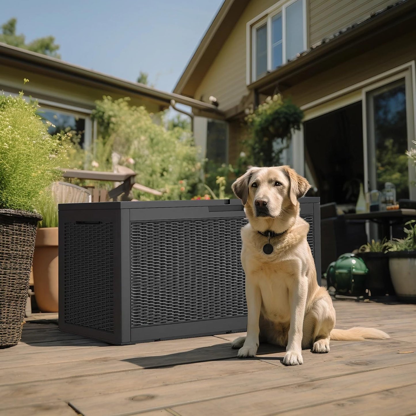 Skiennix 120 Gallon Outdoor Deck Box - Lockable Waterproof Storage for Garden Tools & Cushions | Black